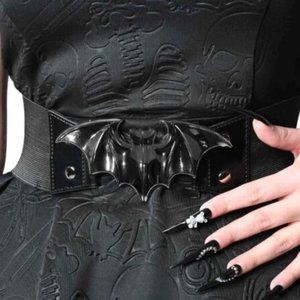 Kreepsville 666 Elastic Waist Belt Bat Buckle Cincher Black Goth Gothic L/XL